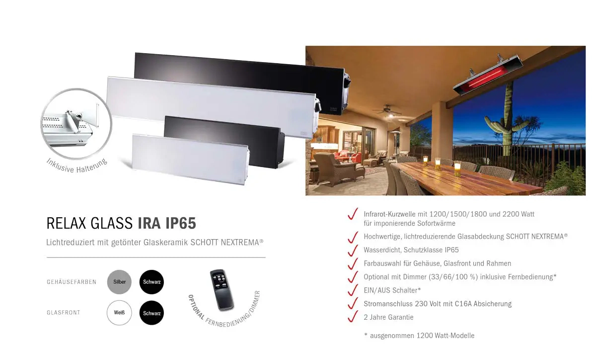 Infrarot Dunkelstrahler RELAX GLASS – 2.200 Watt