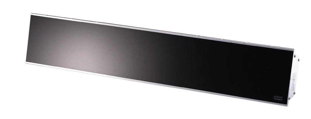 Glasheizstrahler RELAX GLASS – 2.200 Watt mit Somfiy schwarzes Glas & silbernes Gehäuse