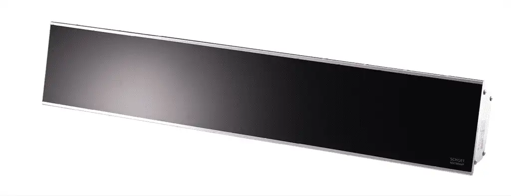 Glasheizstrahler RELAX GLASS – 2.200 Watt mit Somfiy schwarzes Glas & silbernes Gehäuse