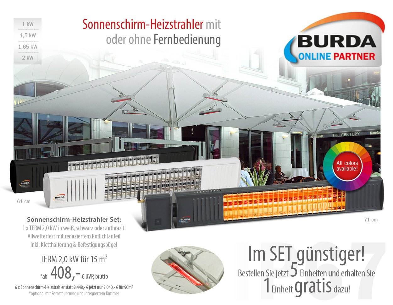 Event Heizstrahler im Sonnenschirm
